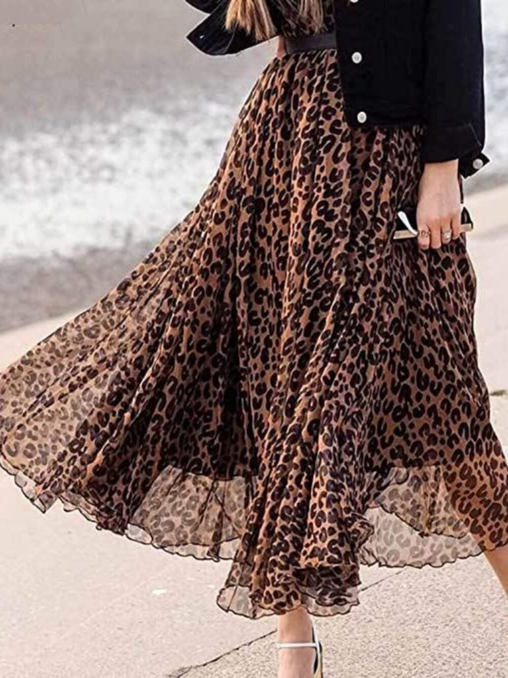 Chiffon Leopard Print Maxi Skirt